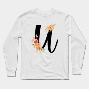 Letter U With Watercolor Floral Wreath Long Sleeve T-Shirt